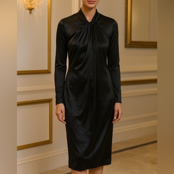 Love Moschino Satin Long Sleeve Shirt Dress in Black